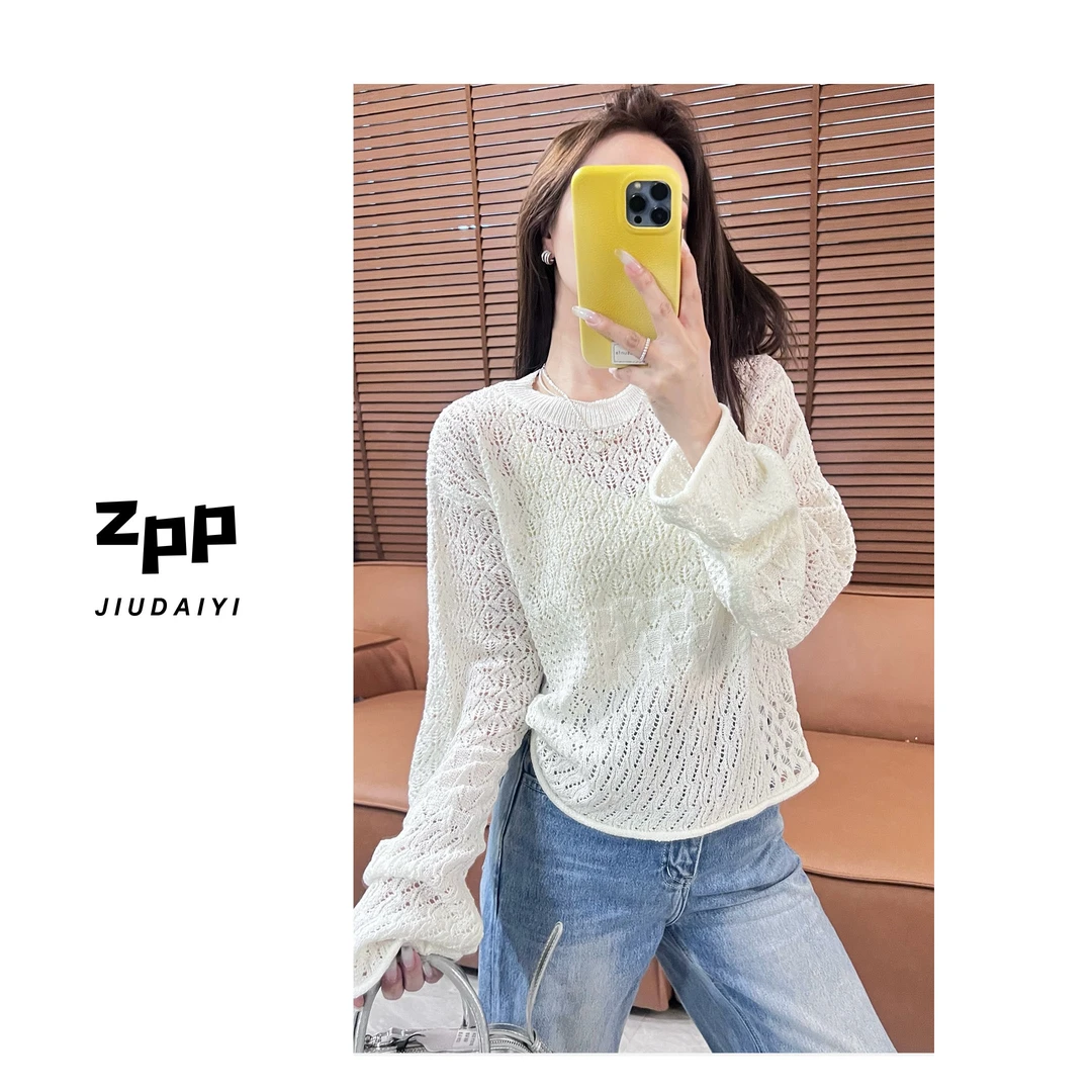玖黛衣现货【白瓷语】新款简约慵懒风叠穿透视感镂空针织XSP38167