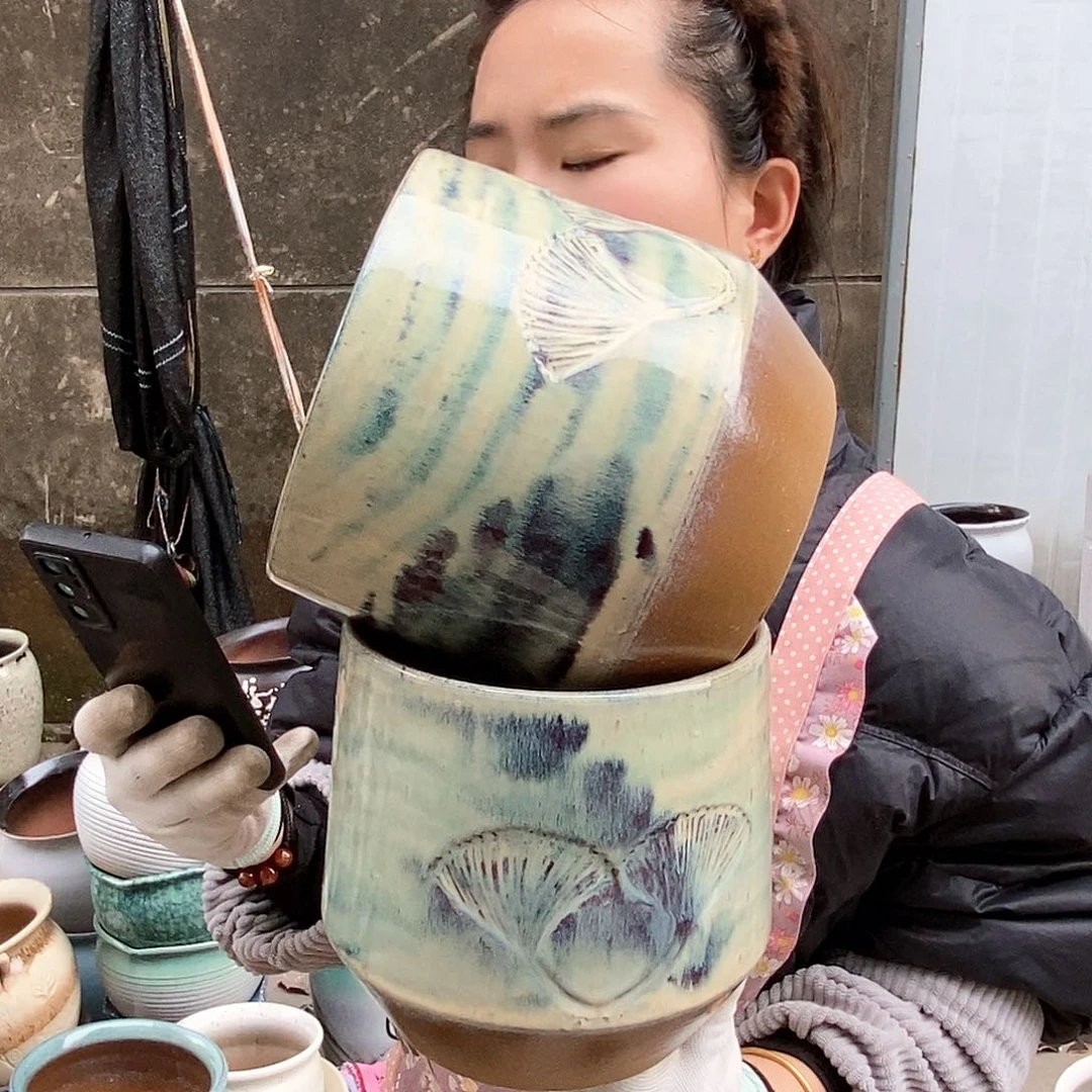 紫砂花盆瑕疵口17高17