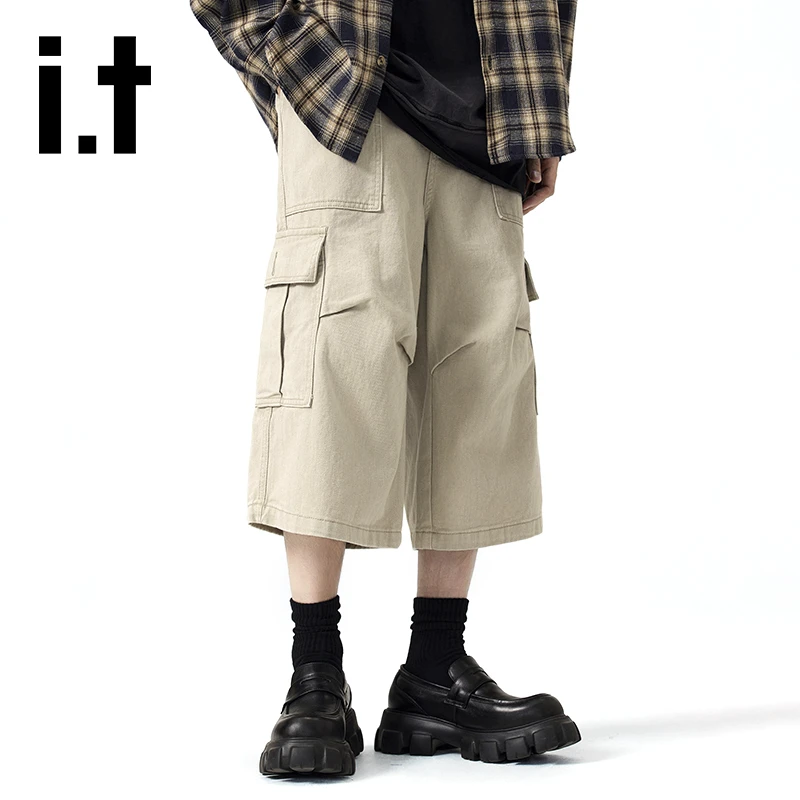 it izzue男士美式潮流工装七分裤夏季新款宽松透气直筒休闲短裤男