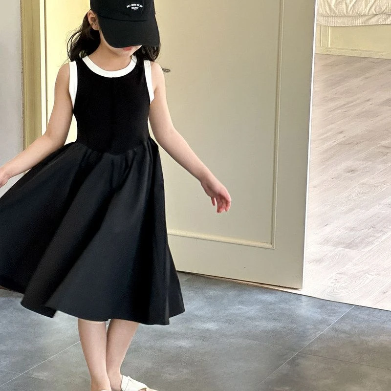 女童连衣裙夏装2025新款洋气中大童露背小黑裙夏季裙子儿童背心裙
