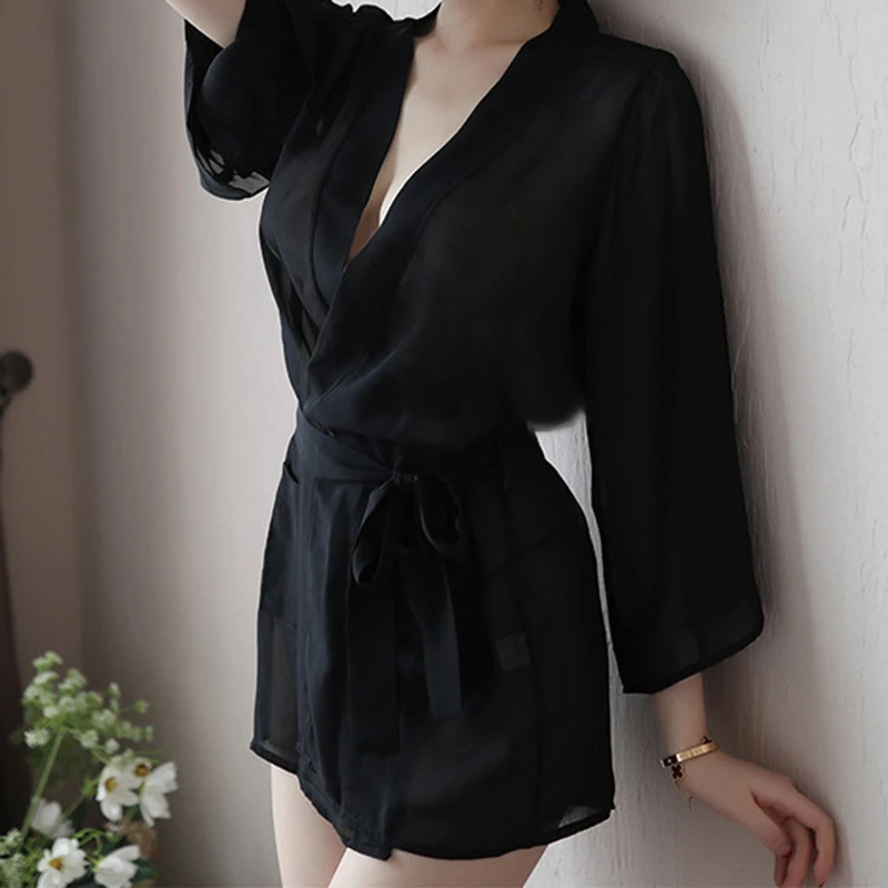 性感浴袍睡袍雪纺大码睡裙蕾丝睡衣