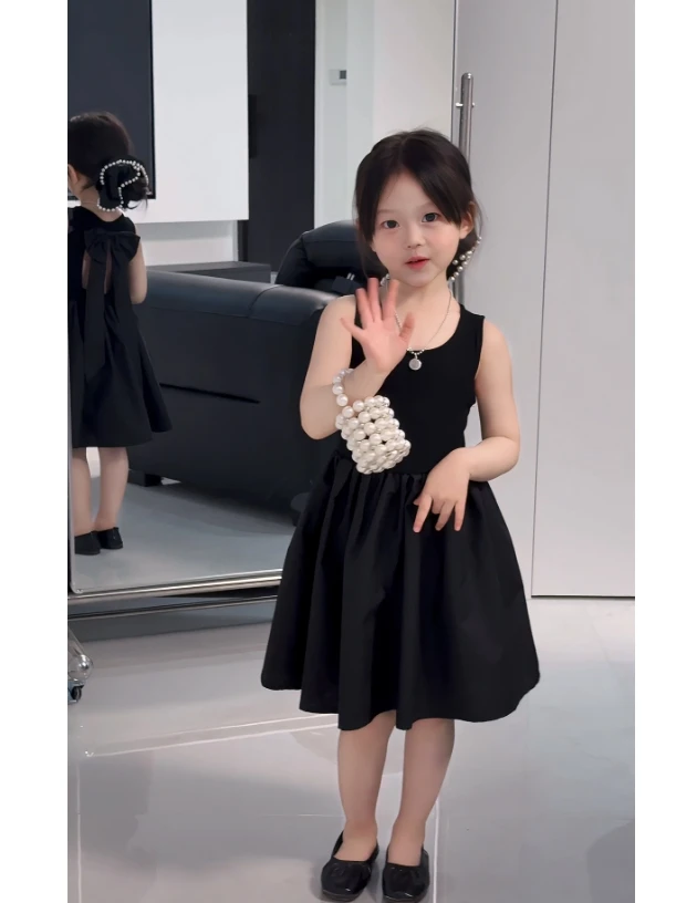 女童礼服裙背心裙夏装2025新款韩系洋气儿童连衣裙女童露背裙子潮