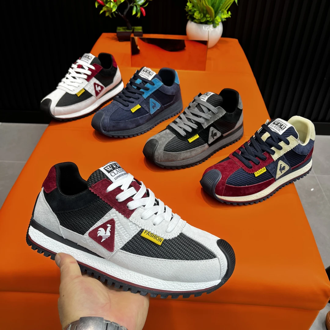 男士早秋新款低帮系带软底运动鞋皮拼网布舒适透气时尚休闲鞋潮鞋