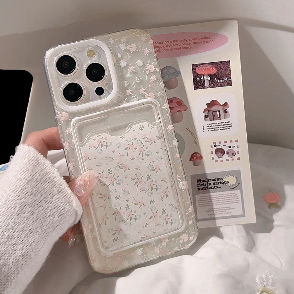 小碎花贝壳纹适用iphone14promax手机壳13苹果15卡包11透明16文艺