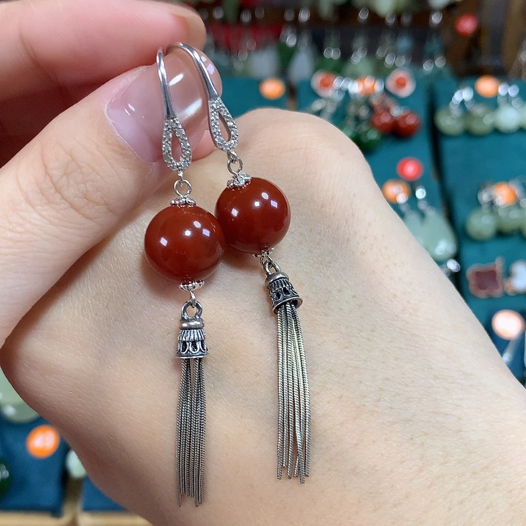 玛瑙/玉髓银S925镶嵌耳饰卡12左右