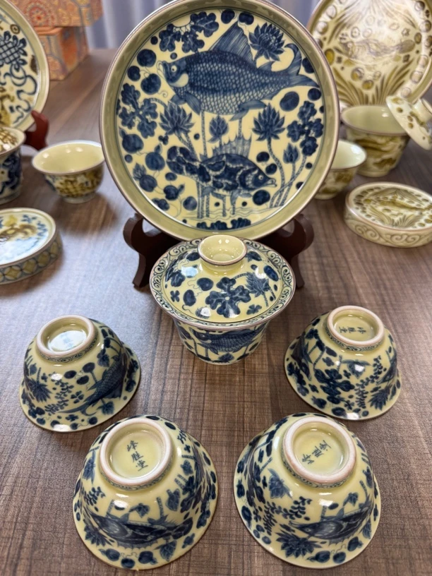 景德镇二号釉青花鱼澡纹陶瓷六件套