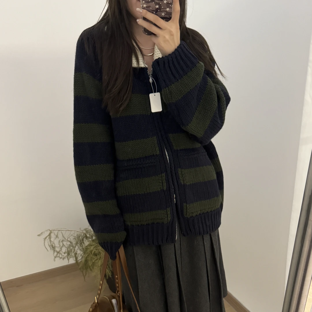 西耶sayyeah 蓝绿条纹针织毛衣