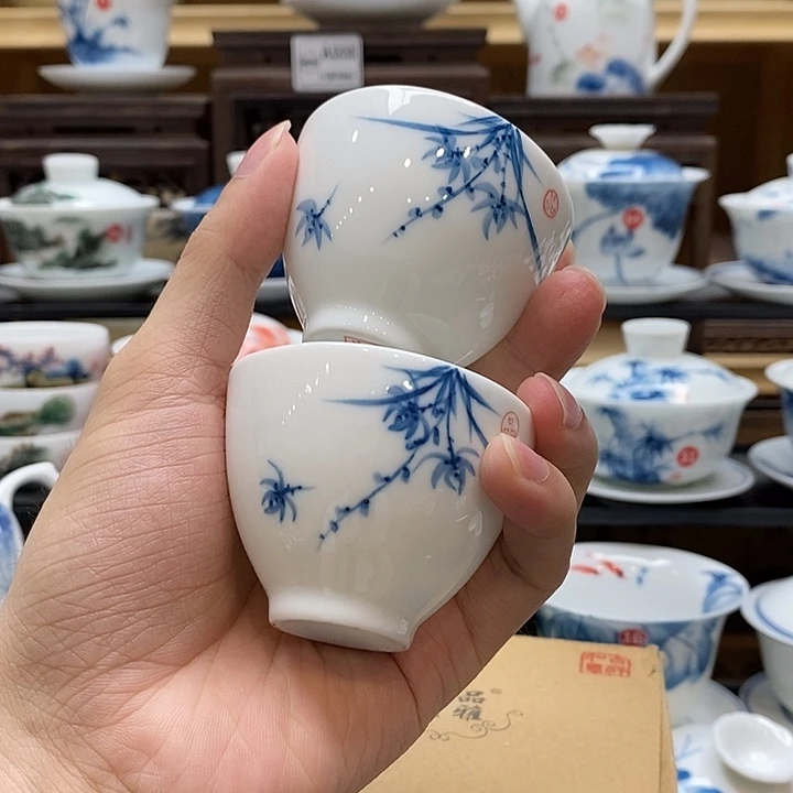 手绘兰花主人杯60cc2个装釉下彩微瑕福利款