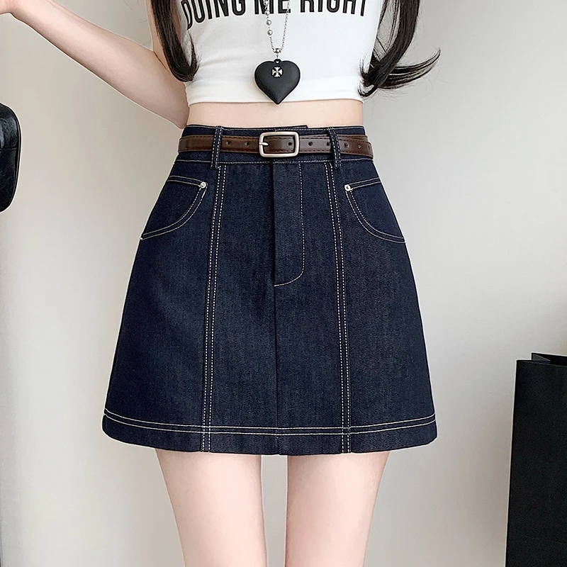 防走光牛仔半身裙女春夏新款2025韩版小个子复古高腰显瘦a字短裙