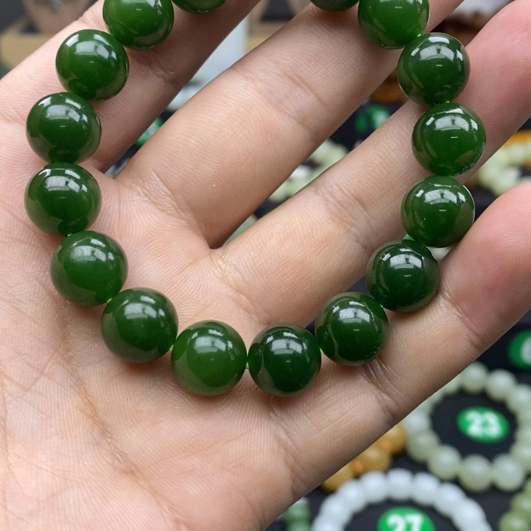 和田玉手链未镶嵌碧玉7号矿卡12