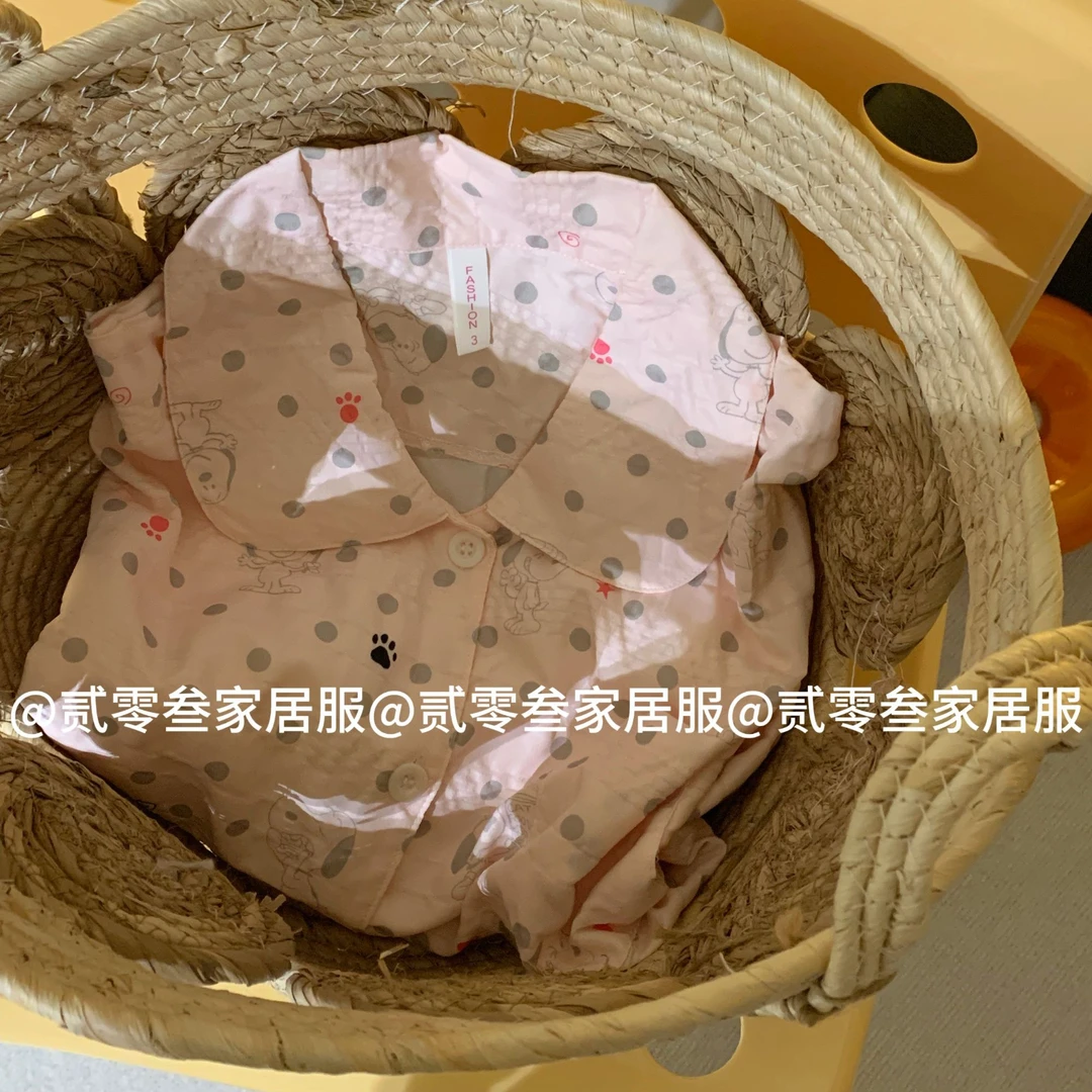 【粉雾海盐】韩系可爱卡通史努比少女波点睡衣夏季短袖宽松家居服
