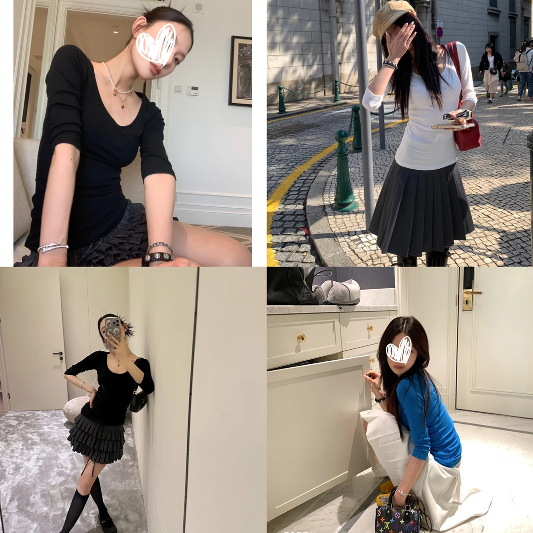 春夏百搭气质休闲打底衫2025爆款中袖修身显瘦上衣圆领设计感3367