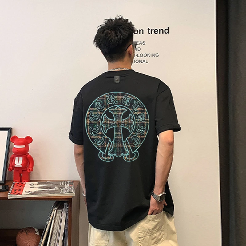 2025夏季新款刺绣情侣短袖T恤宽松透气t恤马蹄印花半袖上衣