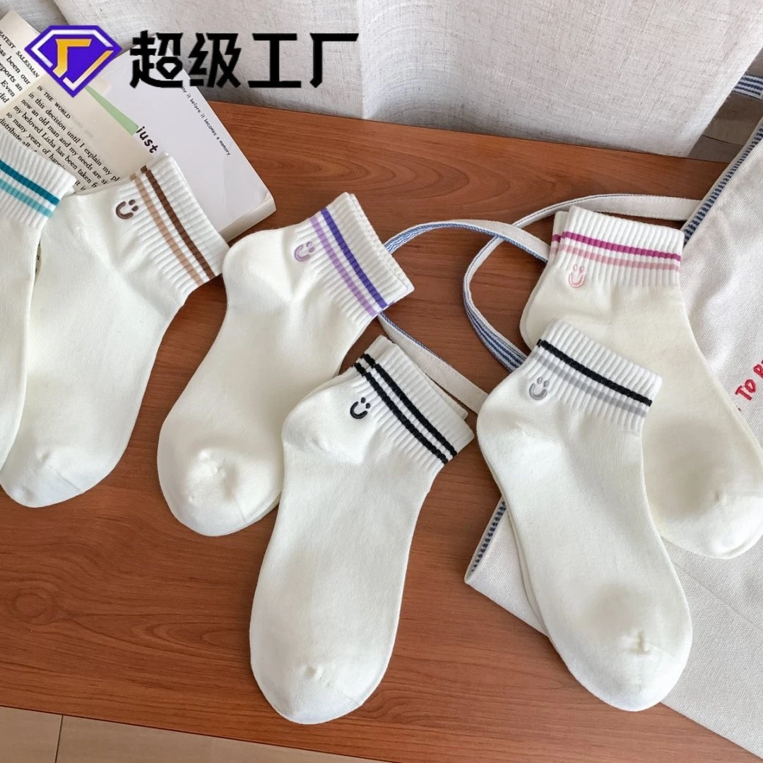 134（心）条纹女中筒春夏短筒甜美夏季透气运动薄款短袜M5025-组合B