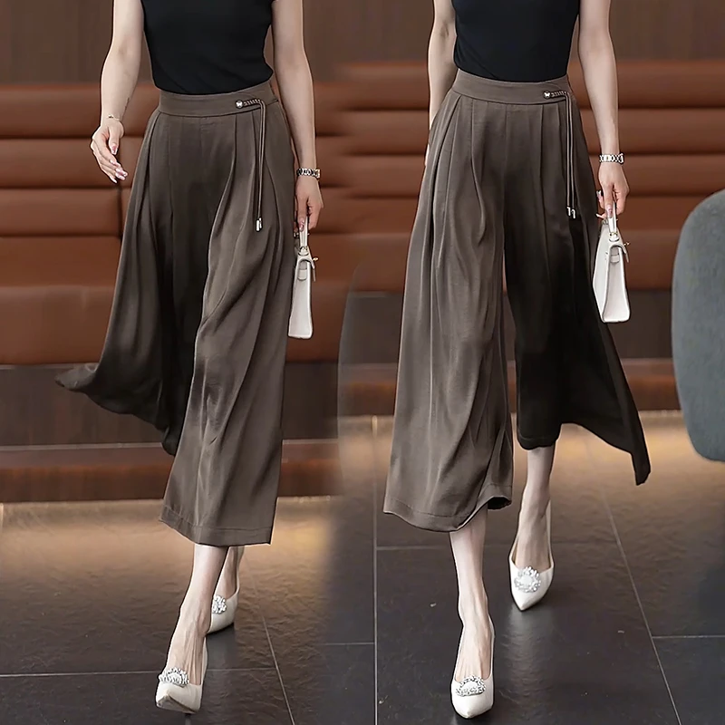 八分紫薇裤子休闲半身裙裤2025新款高腰垂感显瘦冰丝阔腿裤女夏季