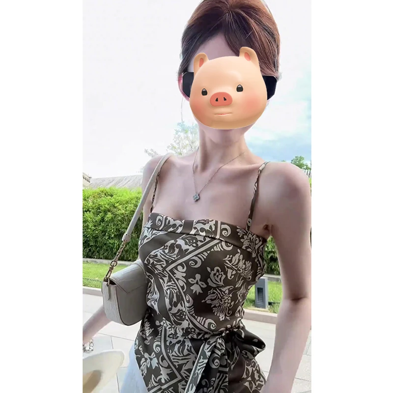 老钱风穿搭法式抹胸印花吊带背心女夏季外穿修身辣妹短款无袖上衣