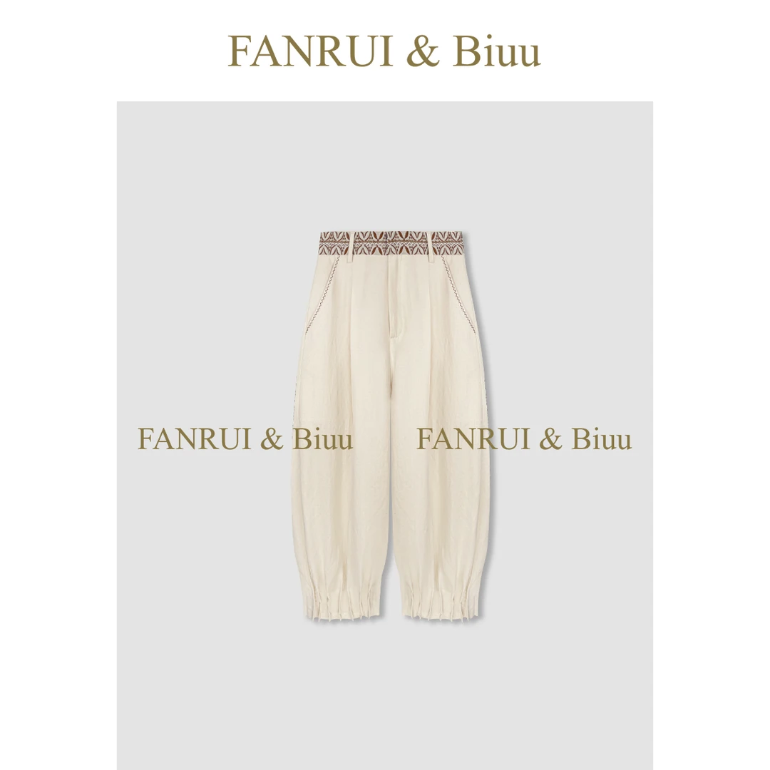 FANRUI/泛芮「花苞」垂感宽松慵懒风亚麻休闲显瘦百搭直筒裤B16790