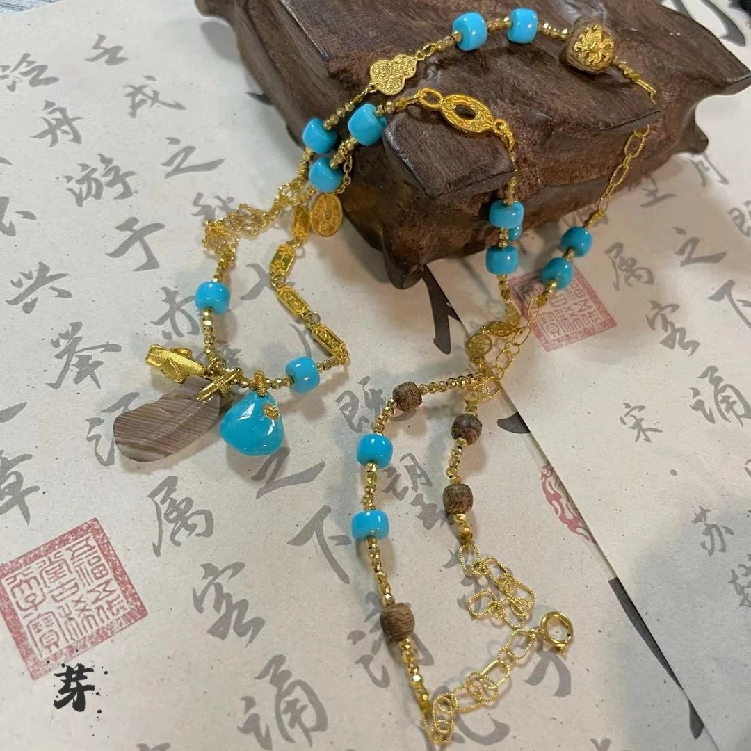 【鲸囍】美松●18K金镶嵌绿松石项链约50cm多样性发其一#8822