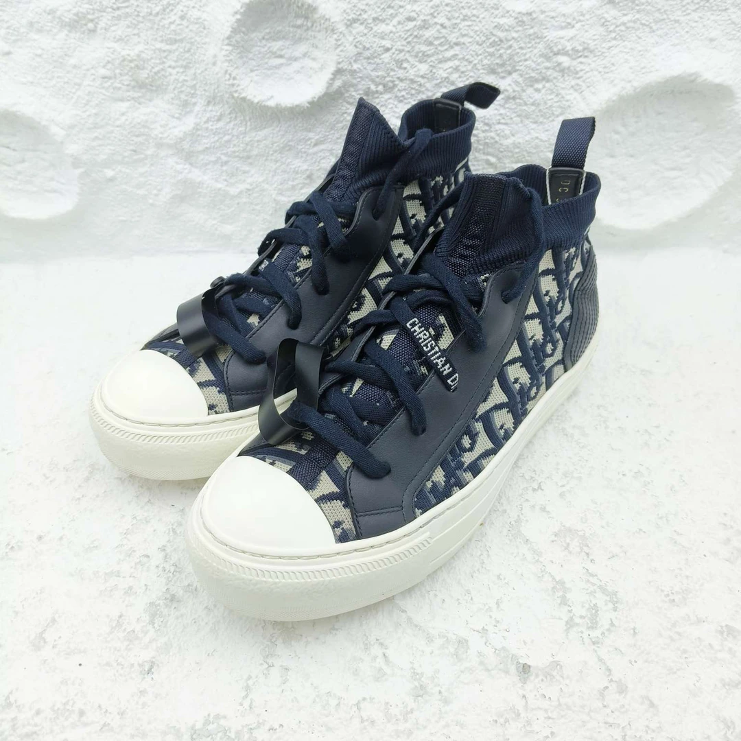 99新 DIOR/迪奥 迪奥/Dior/37码/蓝色老花满印高帮板鞋/非全新