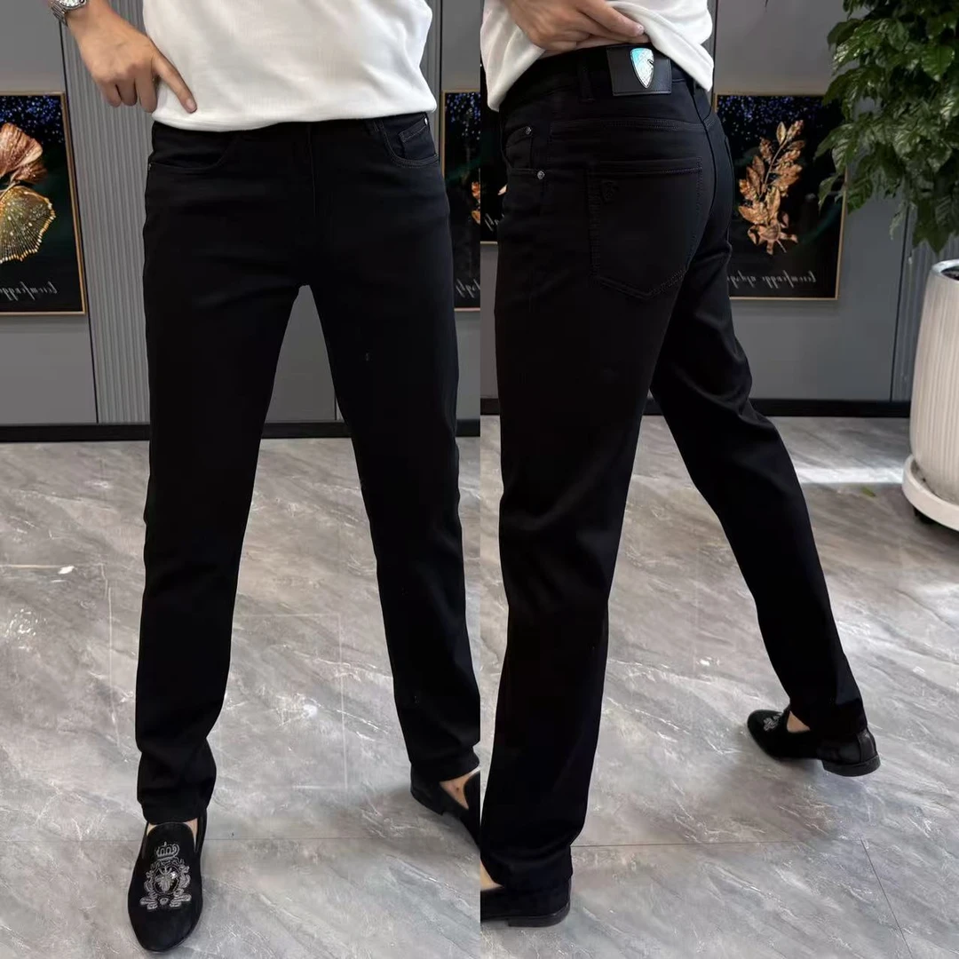 男士牛仔裤秋季新款弹力修身小直筒裤高端休闲裤黑色时尚百搭男裤