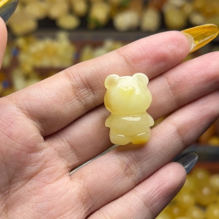 蜜蜡未镶嵌珠宝奇石190-天然蜜蜡满蜡俏色小熊吊坠微微瑕
