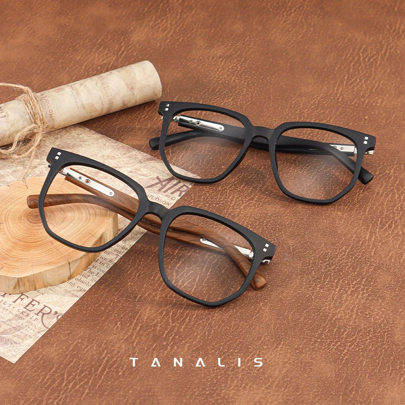 Tanalis58127/复古大框粗边木纹腿百搭时尚黑框平光防蓝光眼镜