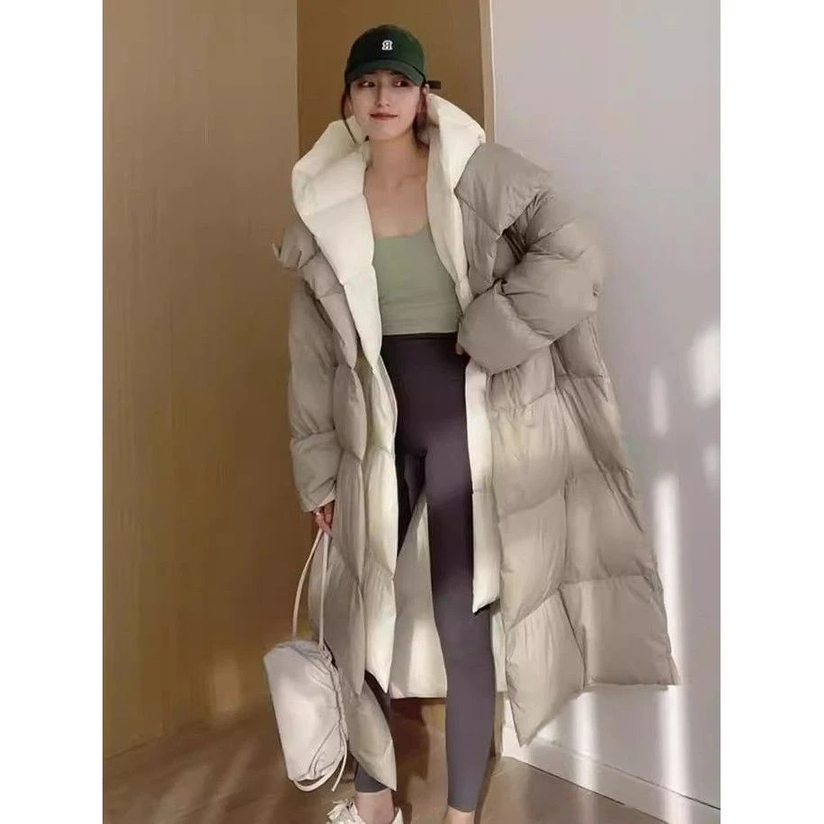 时尚大码面包服羽绒服外套女2025冬季新款撞色拼接加厚保暖假两件