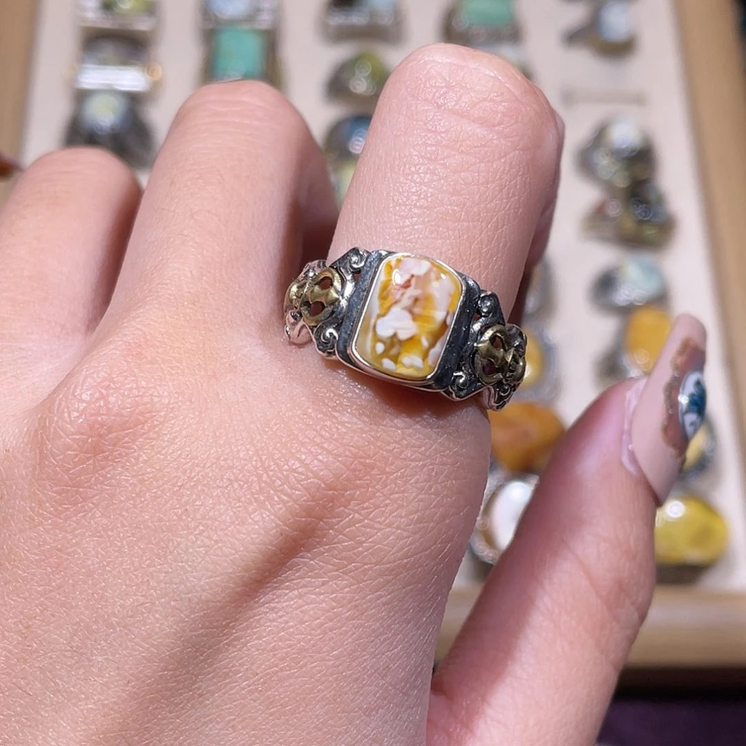 琥珀银S925镶嵌戒指