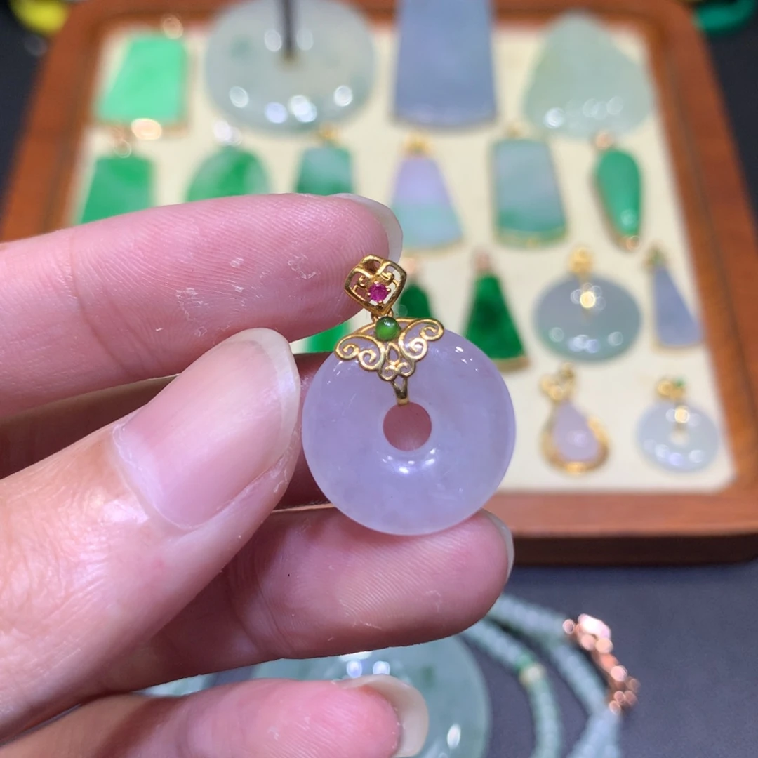翡翠18K金镶嵌吊坠(不含链)