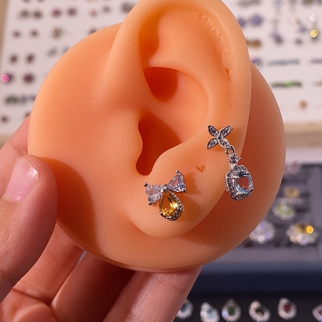 远***蛋银S925镶嵌耳饰托帕石