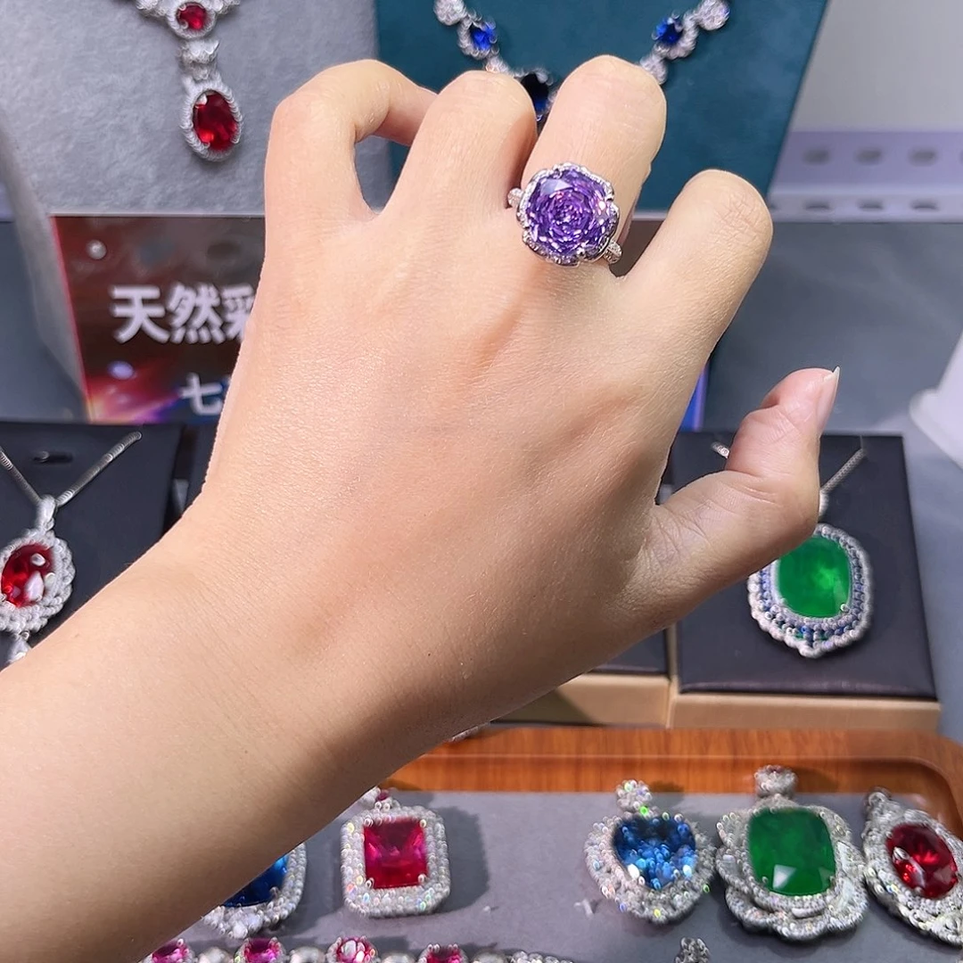 戒指蓝宝石银S925镶嵌前面