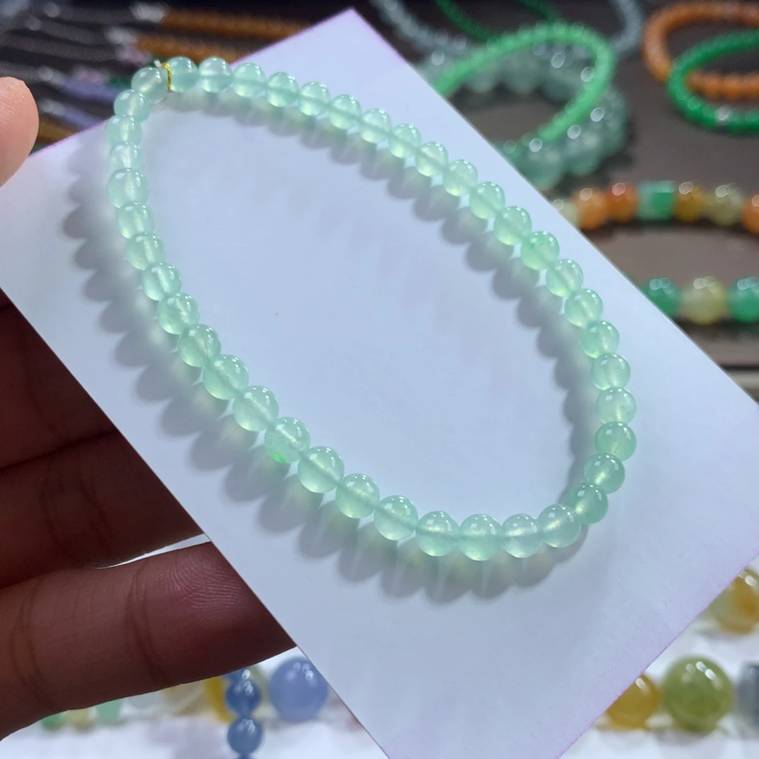 翡翠未镶嵌手链高冰小清新淡淡甜绿手链卡4.3~4.7