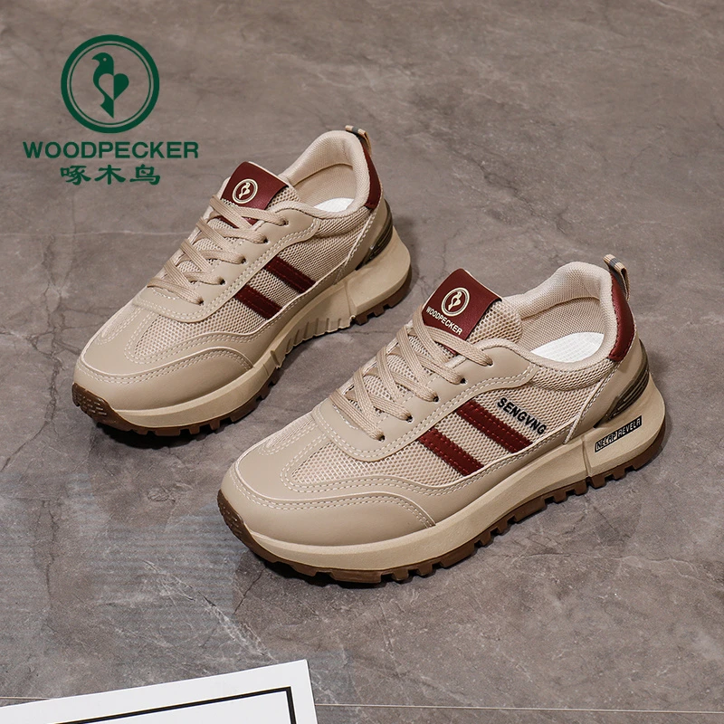 woodpecker/啄木鸟韩版新款老爹鞋女2025春季跑步运动增高休闲鞋