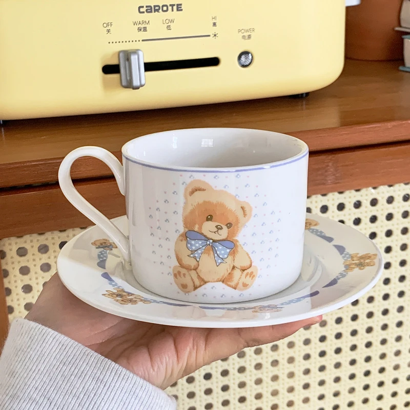 ins风韩国小熊陶瓷杯碟下午茶咖啡杯子碟生日礼物可爱少女心礼物