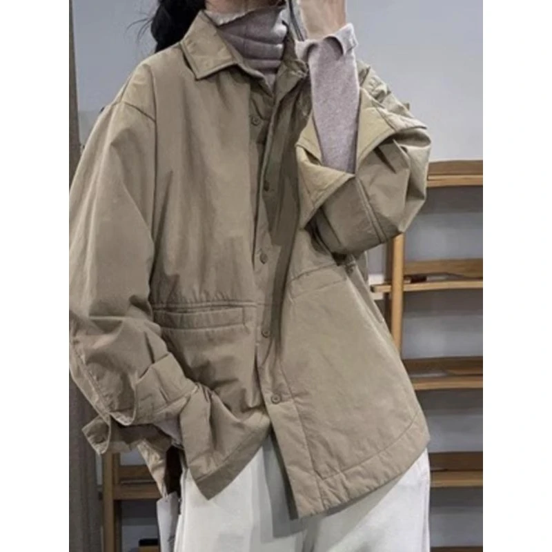 哥弟阿玛施正品纯色休闲衬衣棉服女士秋冬夹棉保暖妈妈棉衣宽松百