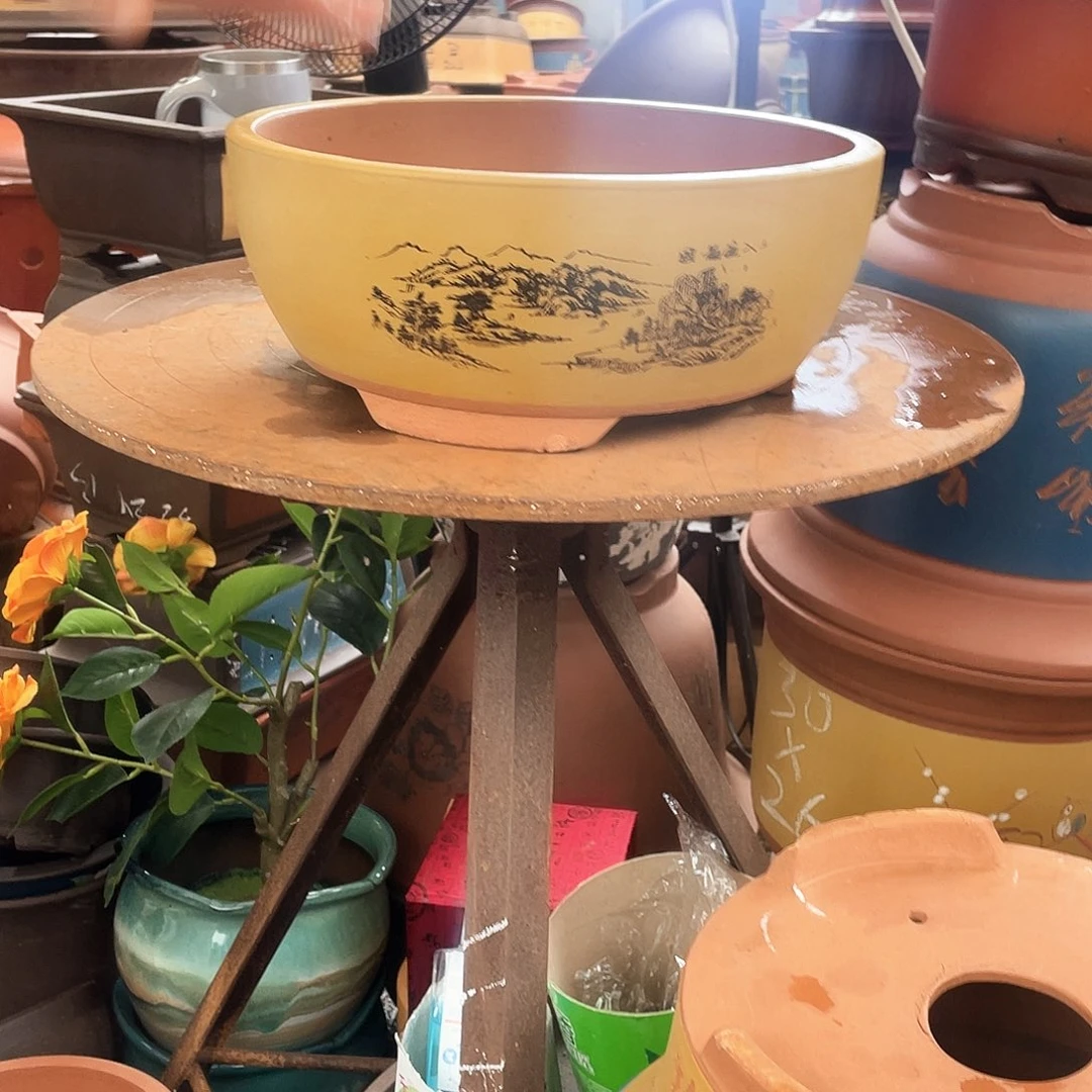 黄色江山如画小花盆紫砂花盆紫砂