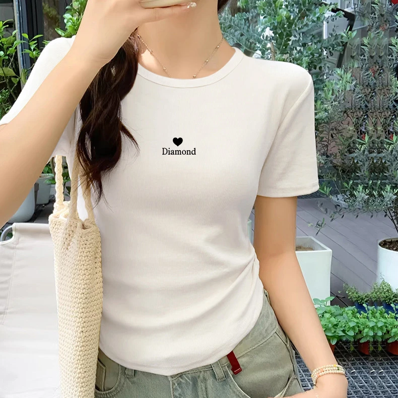 纯棉打底正肩短袖t恤女夏季新款爆款时尚不规则小众时尚百搭上衣