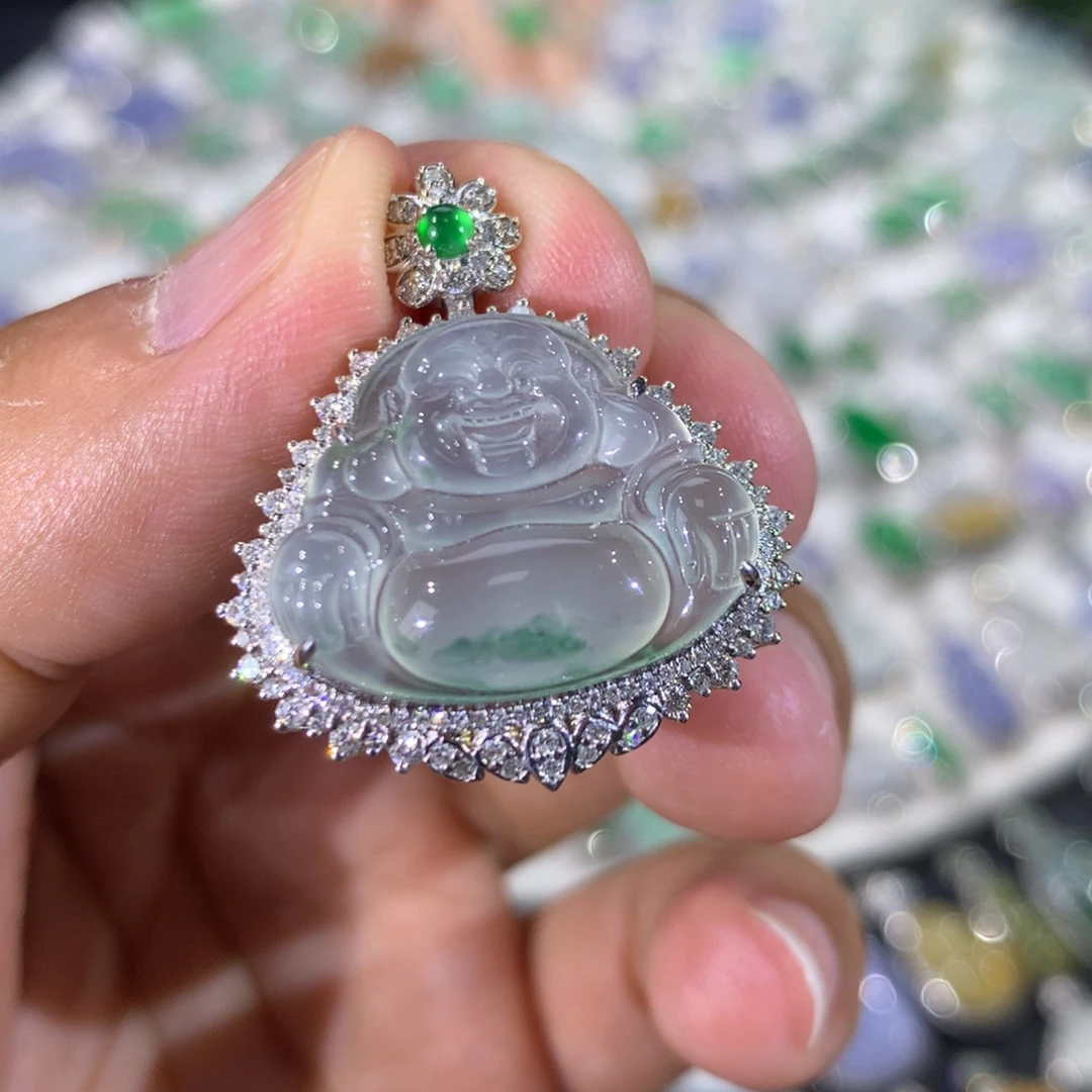 吊坠(不含链)18K金镶嵌翡翠