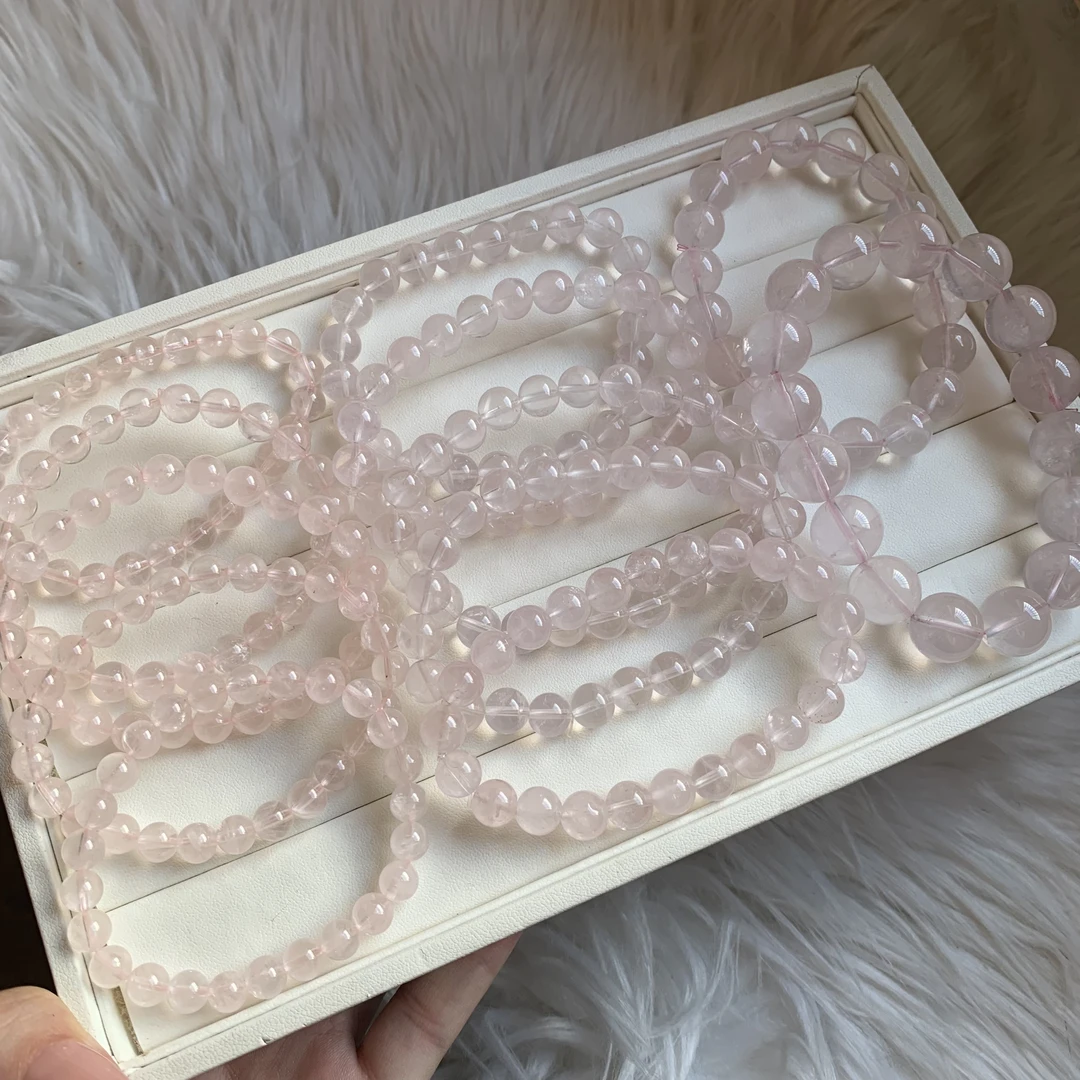 天然透体粉晶手链-微色差多样性发