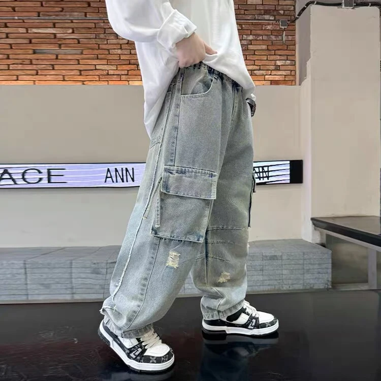 130  2025男童春秋款工装裤男孩秋季休闲牛仔裤
