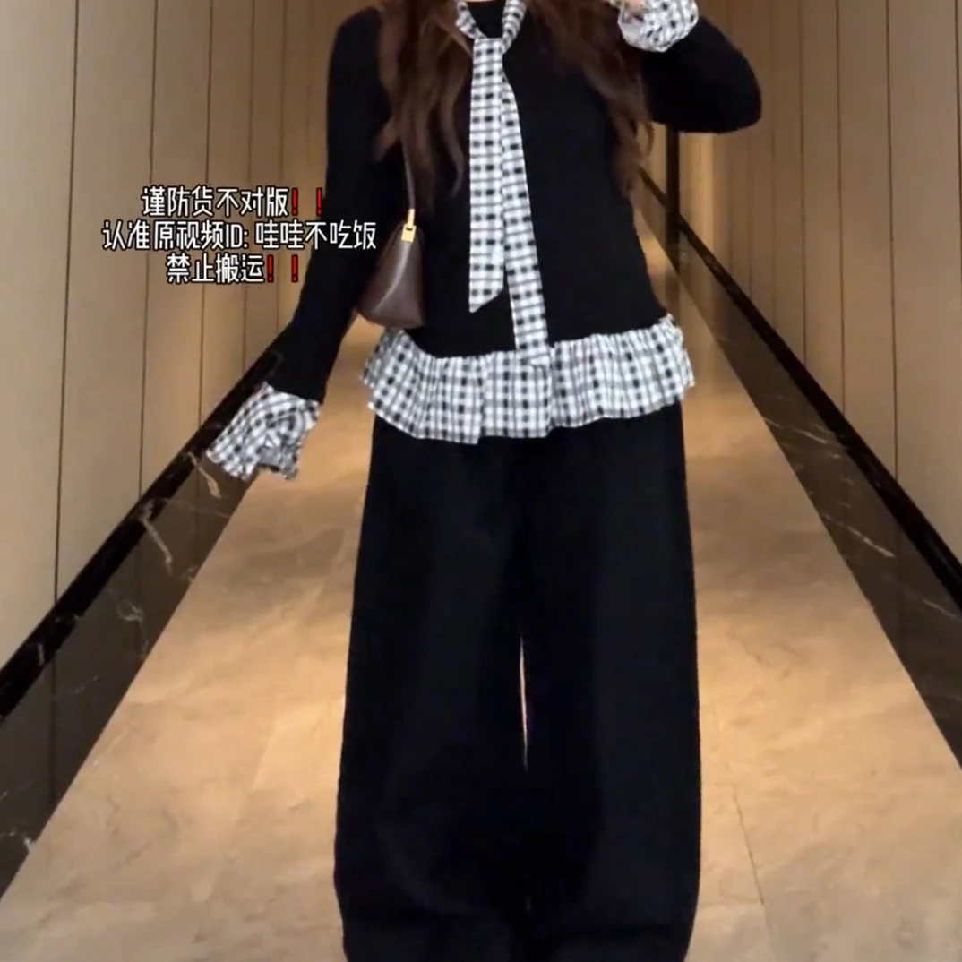 大码美式辣妹假两件上衣裤子套装88121