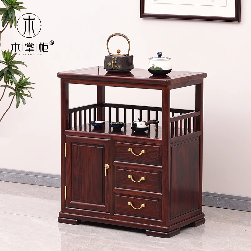 印尼黑酸枝阔叶黄檀中式三抽一门茶水柜实木茶桌柜置物柜储物柜