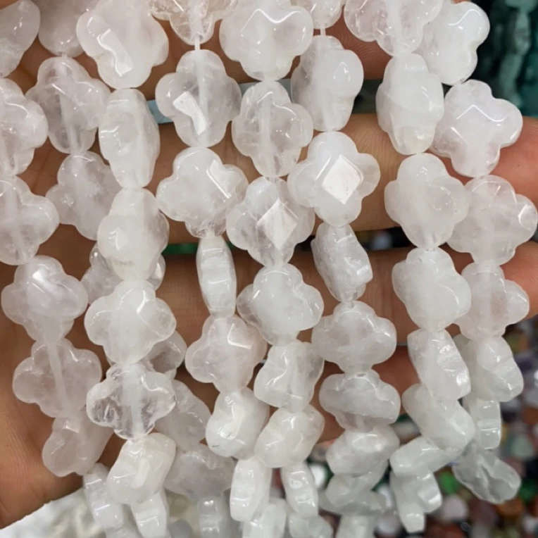 天然白水晶切面四叶草散珠diy手链项链半成品配饰配珠半成品手工