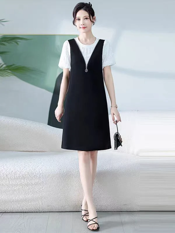 F063高端洋气小个子假两件套装减龄连衣裙裙子女夏气质新款妈妈