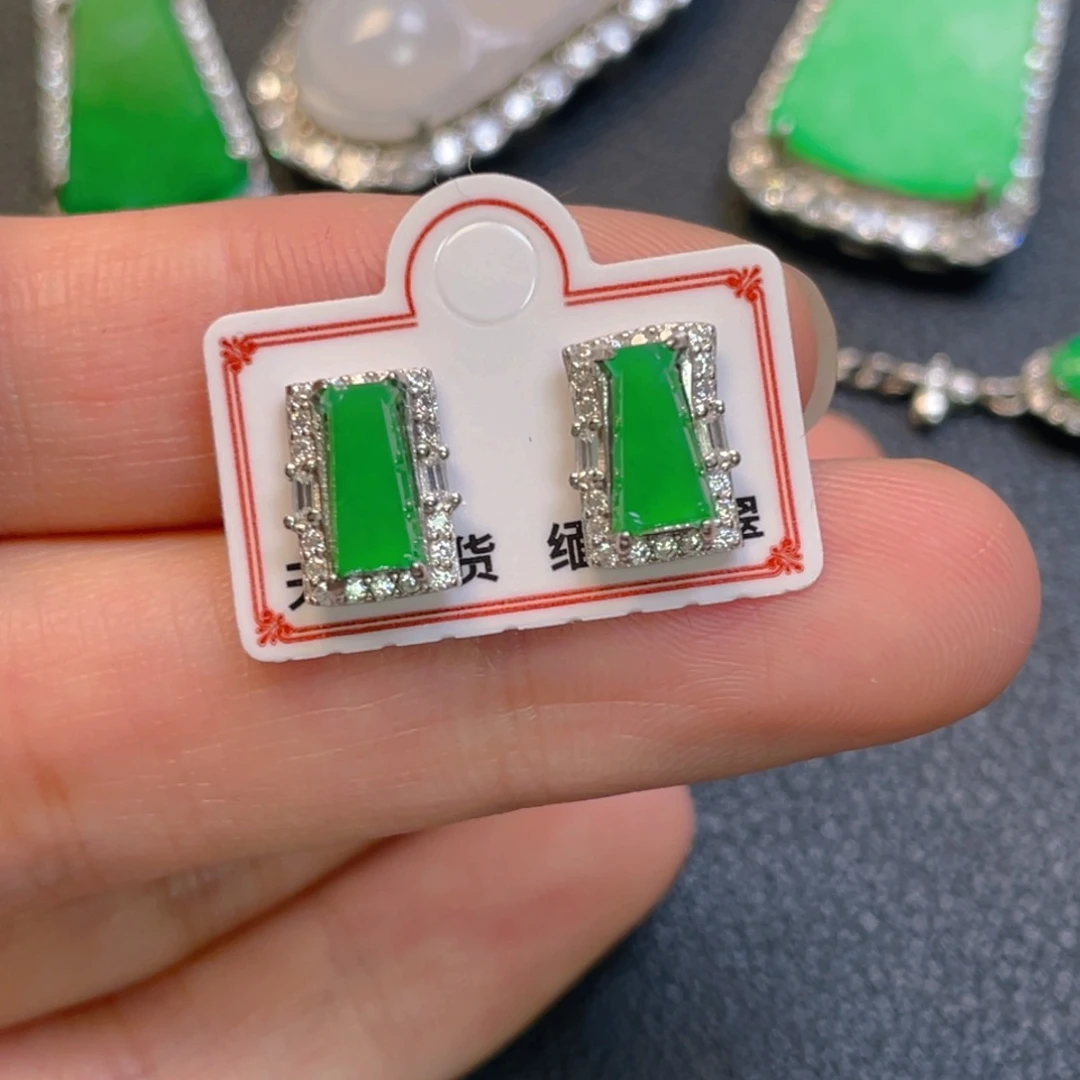 翡翠银S925镶嵌吊坠(不含链)耳钉