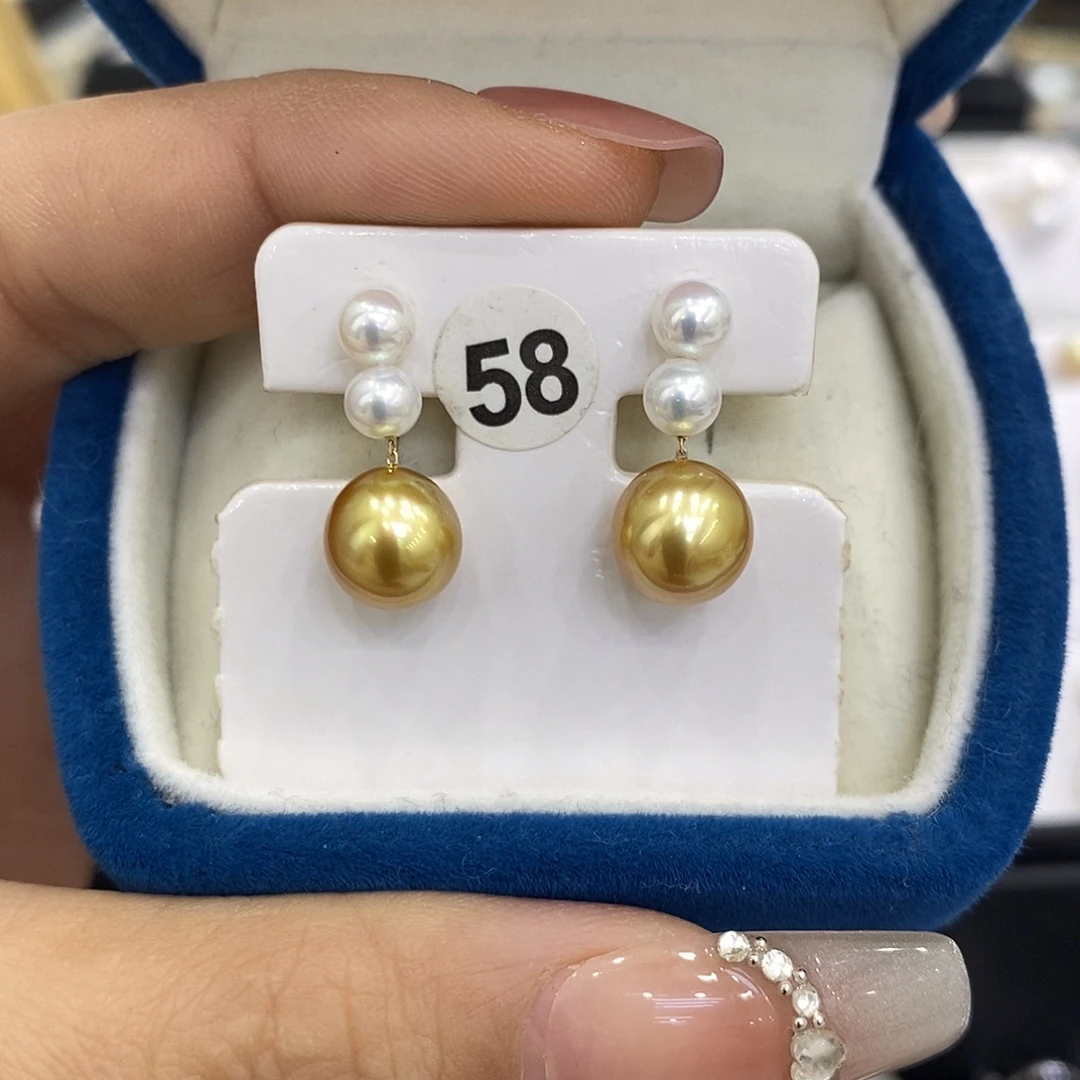 海水珍珠耳饰18K金镶嵌小珠子淡水