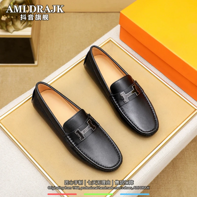 AMI DRAJK2025潮牌豆豆鞋男士真皮休闲一脚蹬扣软皮商务百搭男皮