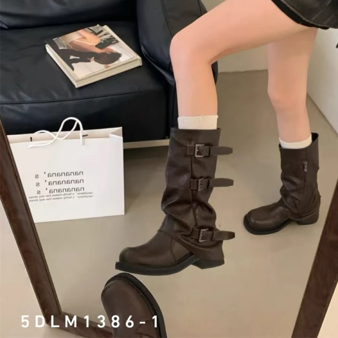 【美罗巴】女鞋高筒时装靴秋冬小个子裤管靴子短靴英伦风