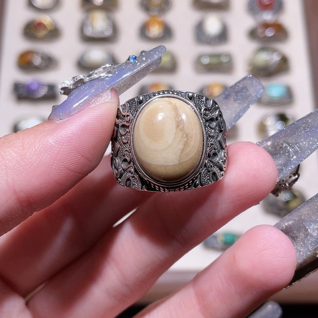 琥珀银S925镶嵌戒指