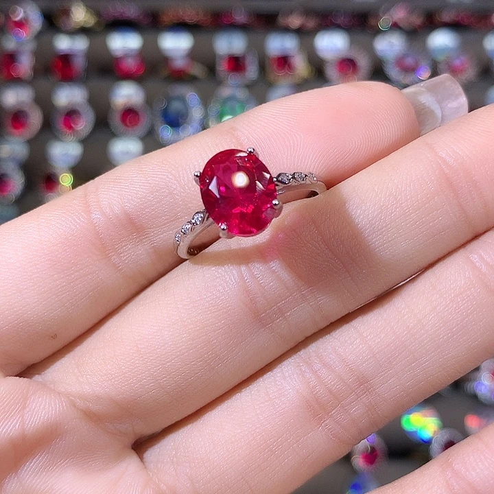 戒指红宝石银S925镶嵌白810